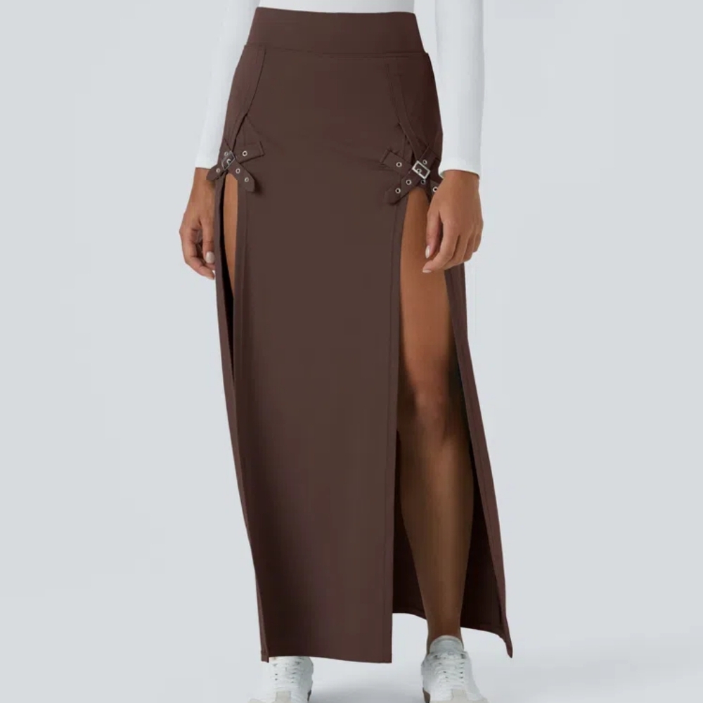Halara High Waisted Decorative Buckle 2 In 1 Maxi Casual Skirt